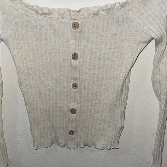 Cream Button-Up Ribbed Crop Top - Picture 3 of 3